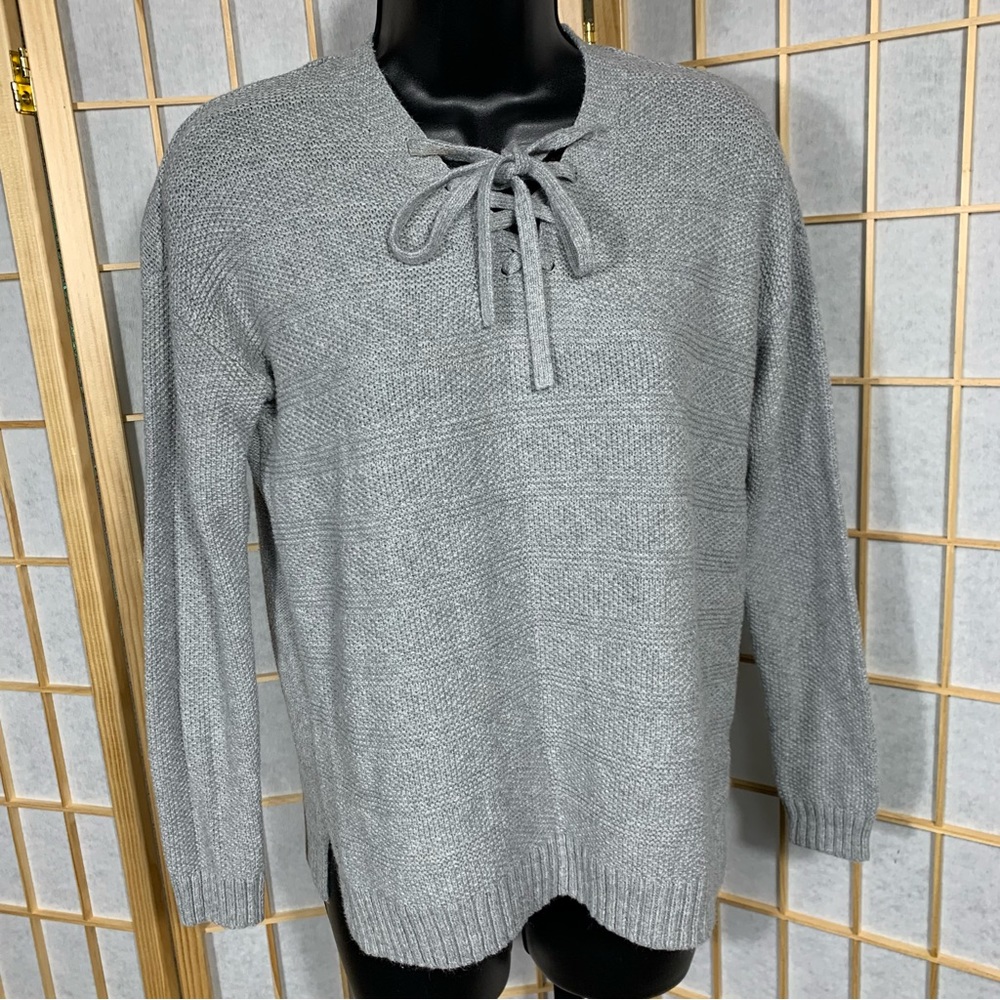 GAP Gray Stripes Corset Tie Collar Sweater